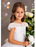 Ivory Lace Tulle Sheer Buttons Back Flower Girl Dress